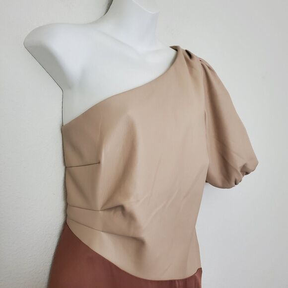 Anthropologie Women's Dress 14 Pink Asymmetrical One Shoulder Faux Leather - Picture 5 of 13